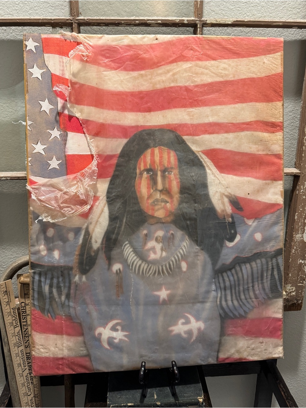 Vintage Patriotic Native American Portrait Wall Art - Red, White & Blue poster